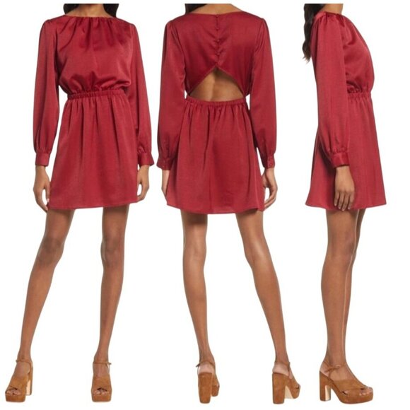 NWT Lost + Wander Womens Dark Red Emerald Mini Dress XL Open Back XMAS Holiday - Picture 4 of 15